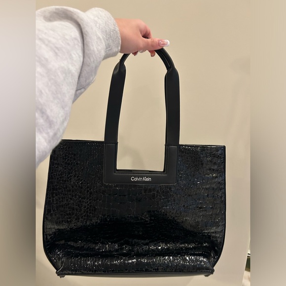 Calvin Klein Handbags - Calvin Klein Black Croc-Patterned Tote